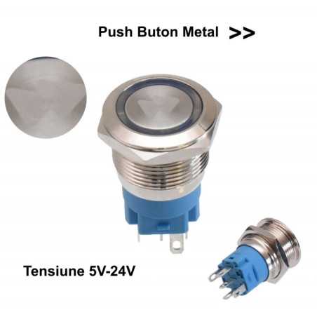 Push Buton 5-24V / 19mm (Up) Led Albastru