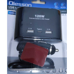 Priza auto Tripla Si 3 USB 12V si 24V 120W