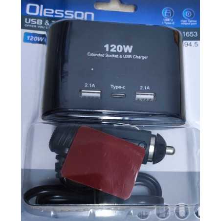 Priza auto Tripla Si 3 USB 12V si 24V 120W