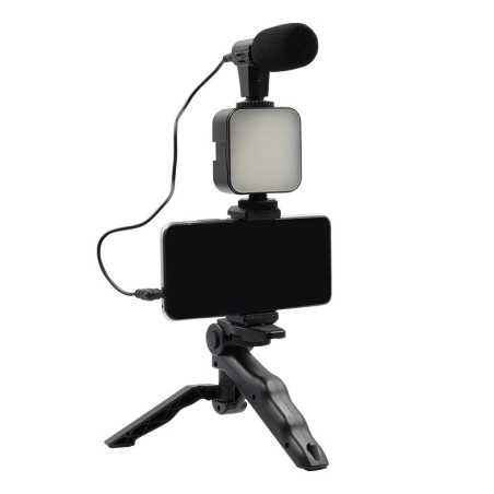 Set Complet Vloguri 5 în 1 Microfon, Lampă LED, Trepied, Suport De Telefon