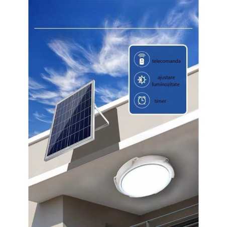 Lampa solara 60 leduri, 50 W, diametru 200 mm, cu acumulator si telecomanda, alb rece