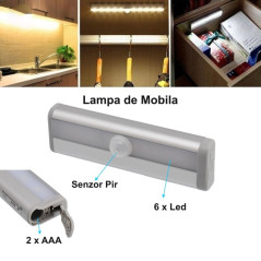 Lampa de Mobila cu 6 Led si Senzor - 2 x AAA
