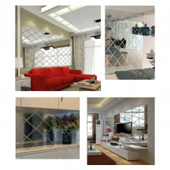 Oglinzi Acrilice Set 63 Piese 100 X 100 cm Diamant Romb Sticker Auto-adeziv Decorativ Pentru Baie Living Si Bucatarie