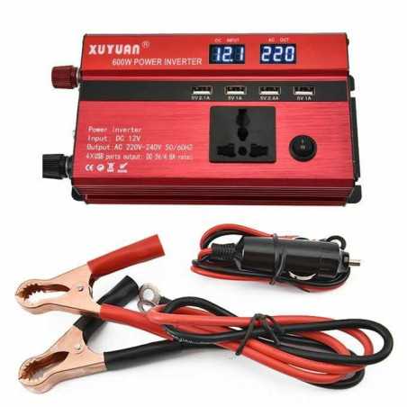 Invertor Auto 12V 600 W, Display Dublu, 4 Porturi USB, 2 Iesiri 220V