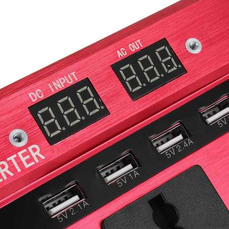 Invertor Auto 12V 600 W, Display Dublu, 4 Porturi USB, 2 Iesiri 220V