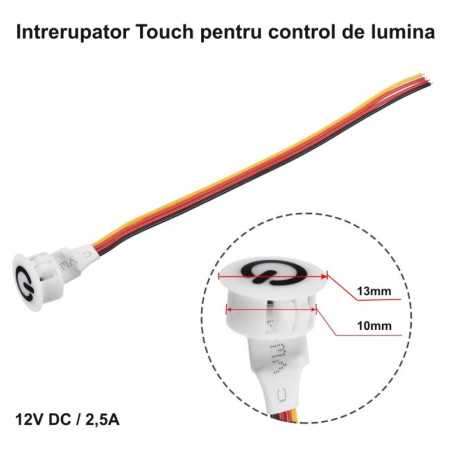 Intrerupator Touch Senzor 13mm Dimabil 12V-2,5A / HST06 - ALB