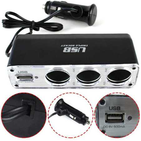 Priza tripla Bricheta Auto Cu USB 500mA