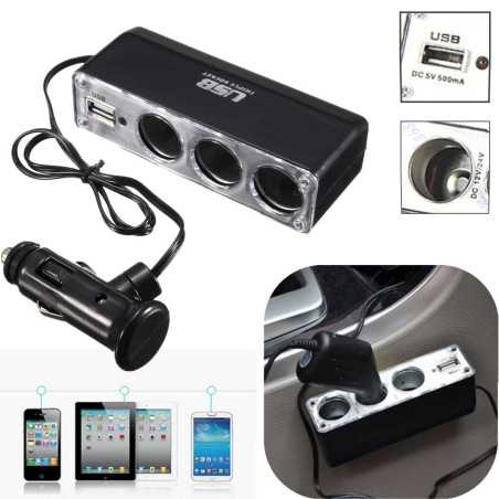 Priza tripla Bricheta Auto Cu USB 500mA