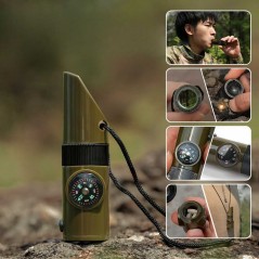 Kit supravieturie Fluier 7 in 1, pentru drumetii, hiking, lupa, fluier, termometru, depozitare pastile, busola, din material ABS