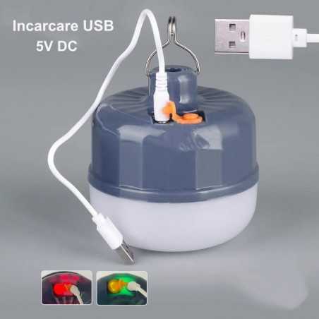 Bec Led 60W cu Acumulator pentru Camping