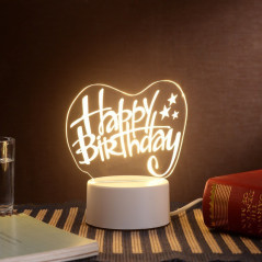 Lampa LED decorativa, 3D, Happy Birthday, cu USB si baterii, 20 cm inaltime, din material acril si telecomanda inclusa