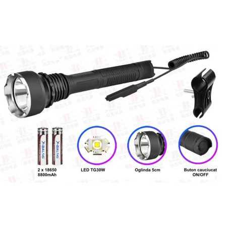 Lanterna Led Laser TG 30W Cu Filtre Color Q2600 2 Acumulatori 18650 Suport Montare