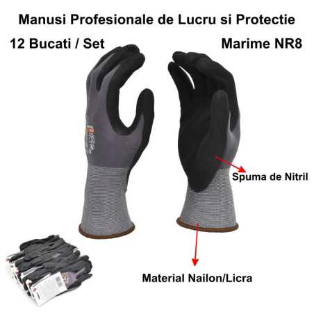 Manusi de Lucru Profesionale cu Nitril NR8. - 12 buc/set