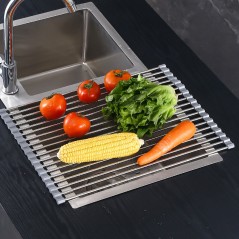 Covoras de Scurgere pentru Chiuveta Bucatarie, din Otel Inoxidabil, Suport Chiuveta, Pliabil, Antiderapant