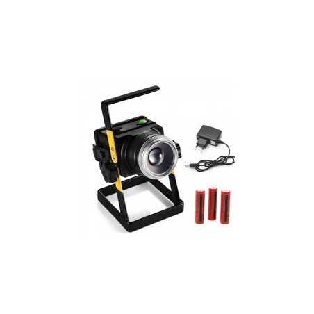 Proiector LED 10W Alb Rece Albastru 12V 220V cu Zoom Acumulatori si Suport