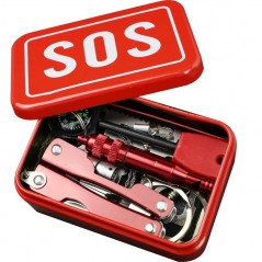 Kit supravietuire multifunctional, Instrumente profesionale, tip cutie, pentru Camping, Drumetii, Aventuri in aer liber