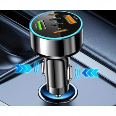 Incarcator Auto 6 in 1, 2 x Port USB Fast Charge QC3.0 si 4 x Type C, PD 65W, Negru