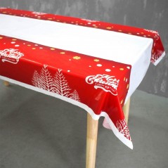 Fata de masa dreptunghiulara, PVC, imprimeu Merry Christmas, potrivit pentru Craciun, utilizare multipla, 180 x 108 cm