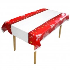Fata de masa dreptunghiulara, PVC, imprimeu Merry Christmas, potrivit pentru Craciun, utilizare multipla, 180 x 108 cm