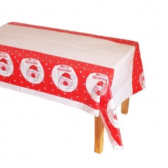 Fata de masa dreptunghiulara ,PVC, imprimeu Mos Craciun model 2, potrivit pentru Craciun, utilizare multipla, 180 x 108 cm