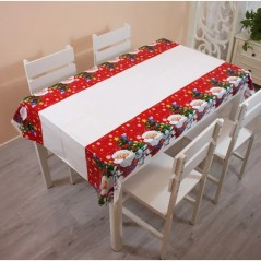 Fata de masa dreptunghiulara, PVC, imprimeu Mos Craciun cu iepuras, potrivit pentru Craciun, utilizare multipla, 180 x 108 cm