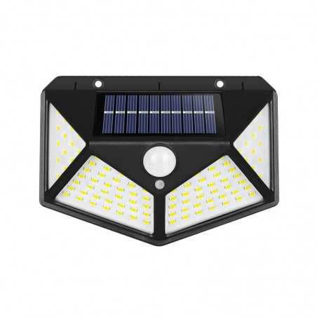 Lampa cu incarcare solara pentru exterior, 100 LED cu distanta de inductie, montaj pe perete, fara cabluri, cu 4 fete