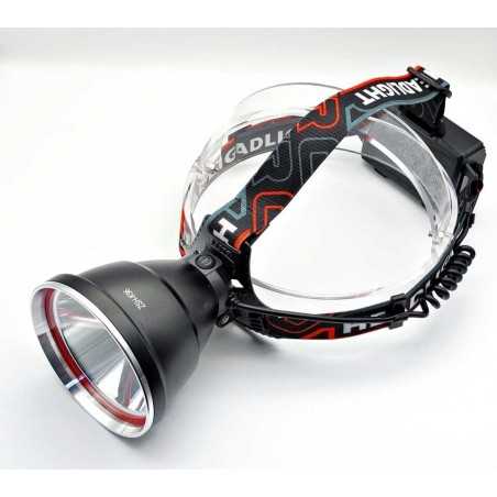 Lanternă frontală cu 3 acumulatori Li-ion 18650, încărcare USB, LED tip laser și lampă COB porterioara