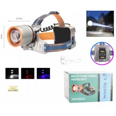 Lanternă frontală multifuncțională, echipată cu LED de 60W și acumulator Li-Ion incarcare USB