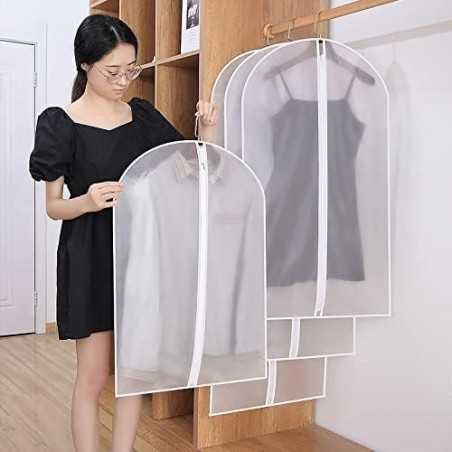 Set 5 Huse de Depozitare cu Fermoar, pentru Haine, de Protectie, Rezistent la Praf, diverse dimensiuni cm, Transparent-Alb
