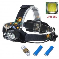 Lanterna Frontala cu 2 leduri T6 Alimentare cu Acumulator Li-ion Reincarcabil la USB