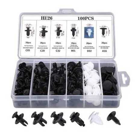 Set 100 clipsuri cleme auto de fixare 6 dimensiuni universale plastic
