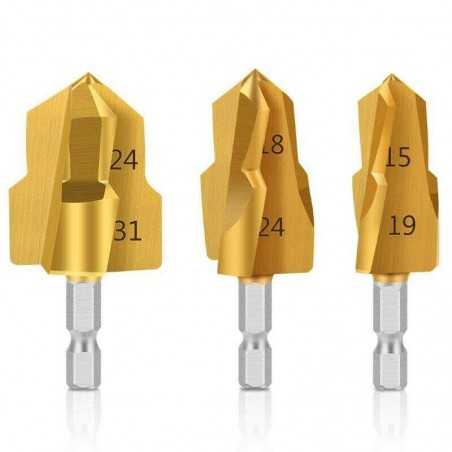 Set 3 burghie HSS otel, auriu, pentru tevi MMP/PVC/PPR pentru refolosirea tevilor de apa