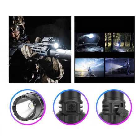Lanternă de Vânătoare Incarcare USB cu LED PM10-TG, Acumulator 18650 Si Suport Montaj Arma Inclus