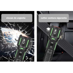 Lanternă Aluminiu cu LED Laser 30W, Încărcare USB, Acumulator 18650, Lampă COB și Alarmă 105dB, Ciocan de Urgență și Cutter