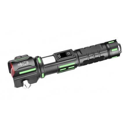 Lanternă Aluminiu cu LED Laser 30W, Încărcare USB, Acumulator 18650, Lampă COB și Alarmă 105dB, Ciocan de Urgență și Cutter