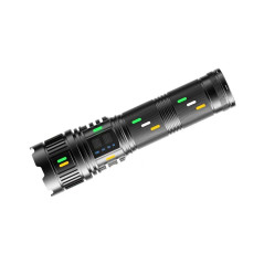 Lanterna profesionala din aluminiu resistenta la apa si socuri, cu led 300W, 4 acumulatori li-ion 181350, incarcare USB
