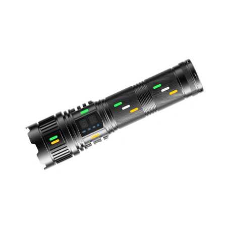 Lanterna profesionala din aluminiu resistenta la apa si socuri, cu led 300W, 4 acumulatori li-ion 181350, incarcare USB
