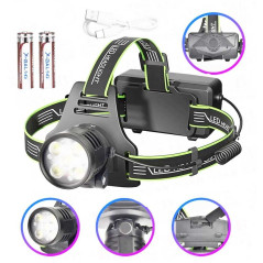 Lanternă frontală de cap BL-A29-5 cu 2 acumulatori Li-ion 18650, încărcare USB, 5 LED-uri tip P50