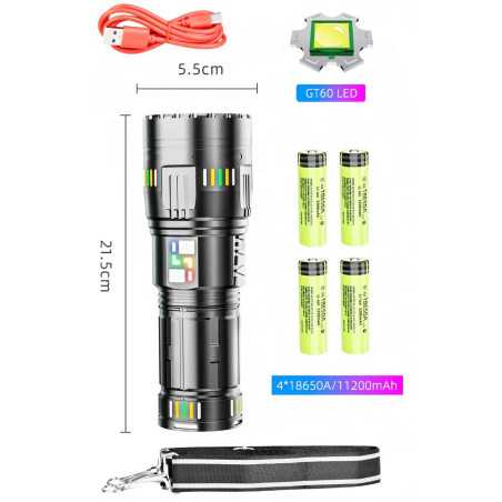 Lanterna Profesionala BL-G601 – Putere 300W, Fiabilitate și Tehnologie Noua 4 x acumulator 18650, Incarcare USB