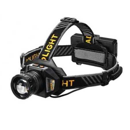 Lanternă de Cap cu 3 Acumulatori Li-ion 18650, Senzor miscare, Zoom, LED Laser, Lumina Alba sau Galbena, Indicator Baterie
