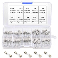 Set de 100 buc sigurante fuzibile din sticla 0.2-20A, 250V, cu cutie de depozitare