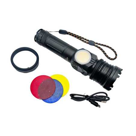 Lanternă Profesională cu LED, COB Lateral Bicolor și Filtre Colorate – Model COBA A280