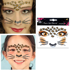 Sticker Temporar pentru Fata, pentru Machiaj, Face Art, Halloween, Teatru, Model Leopard, Maro