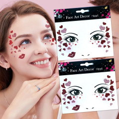 Sticker Temporar pentru Fata, pentru Machiaj, Face Art, Halloween, Teatru, Tema Ziua Indragostitilor, Model cu Inimioare