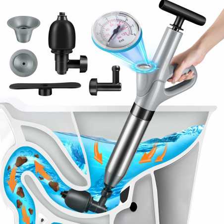 Pompa cu Aer Comprimat pentru Desfundat Tevi Infundate de Chiuveta, Cada, Dus, WC, 5 Accesorii, Pompa, ABS/otel