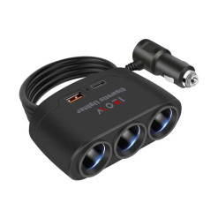 Adaptor brichetă auto 120W cu 3 ieșiri + USB + Tip C Fast Charge – Putere, Viteză și Versatilitate în Mașina Ta