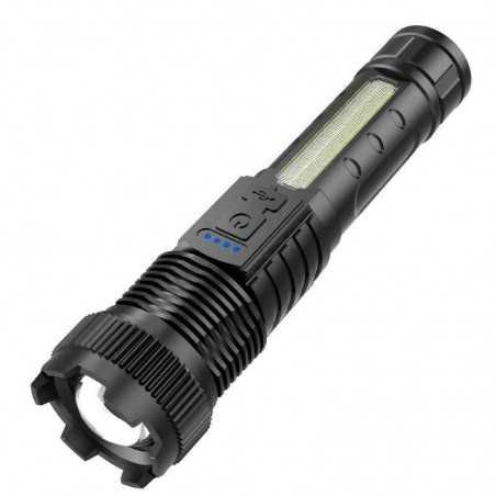 Lanterna LED P50 mare, Incarcare USB, 10W, 2 Surse de Lumina, 16 x 3.8 cm, Negru