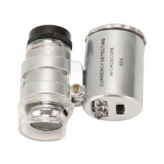 Microscop de buzunar cu LED pentru bijuterii, scoala, natura, lampa UV pentru bancnote, 60x, cu husa, argintiu