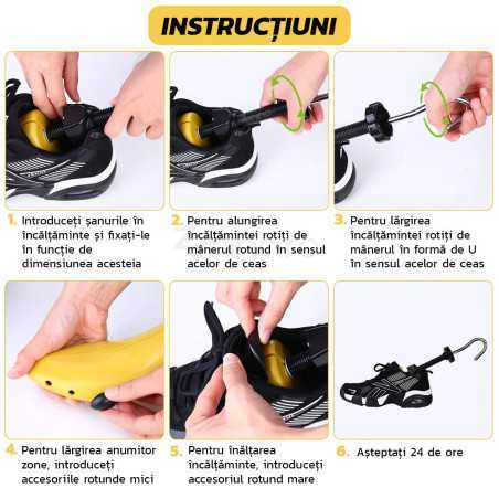Set 2 Sanuri Calapoade Reglabilile, Pentru Alungit si Largit Pantofi, Universale, Unisex, Arc, Marime 30 - 36, Galben