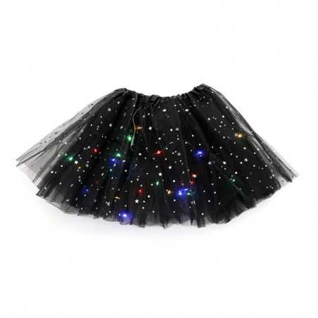 Fusta LED pentru Copii, Tutu de Balet pentru Fetite cu Luminite Multicolore Incorporate, Model Stelute, 30 cm Lungime, Negru